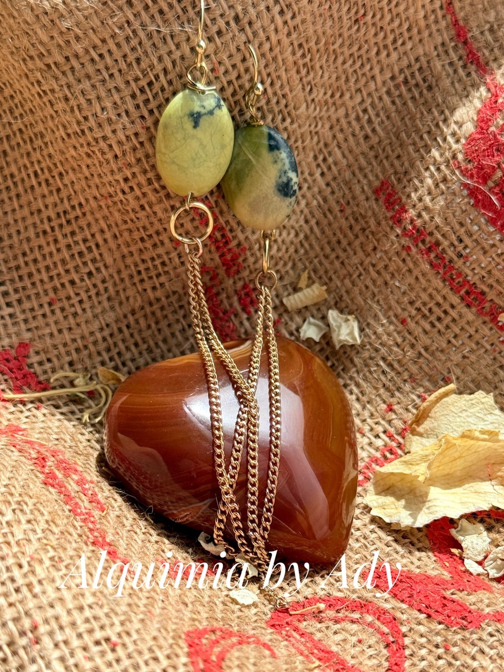 Alquimia Yellow-Green turquoise Stone Drop Earrings with Gold Chains